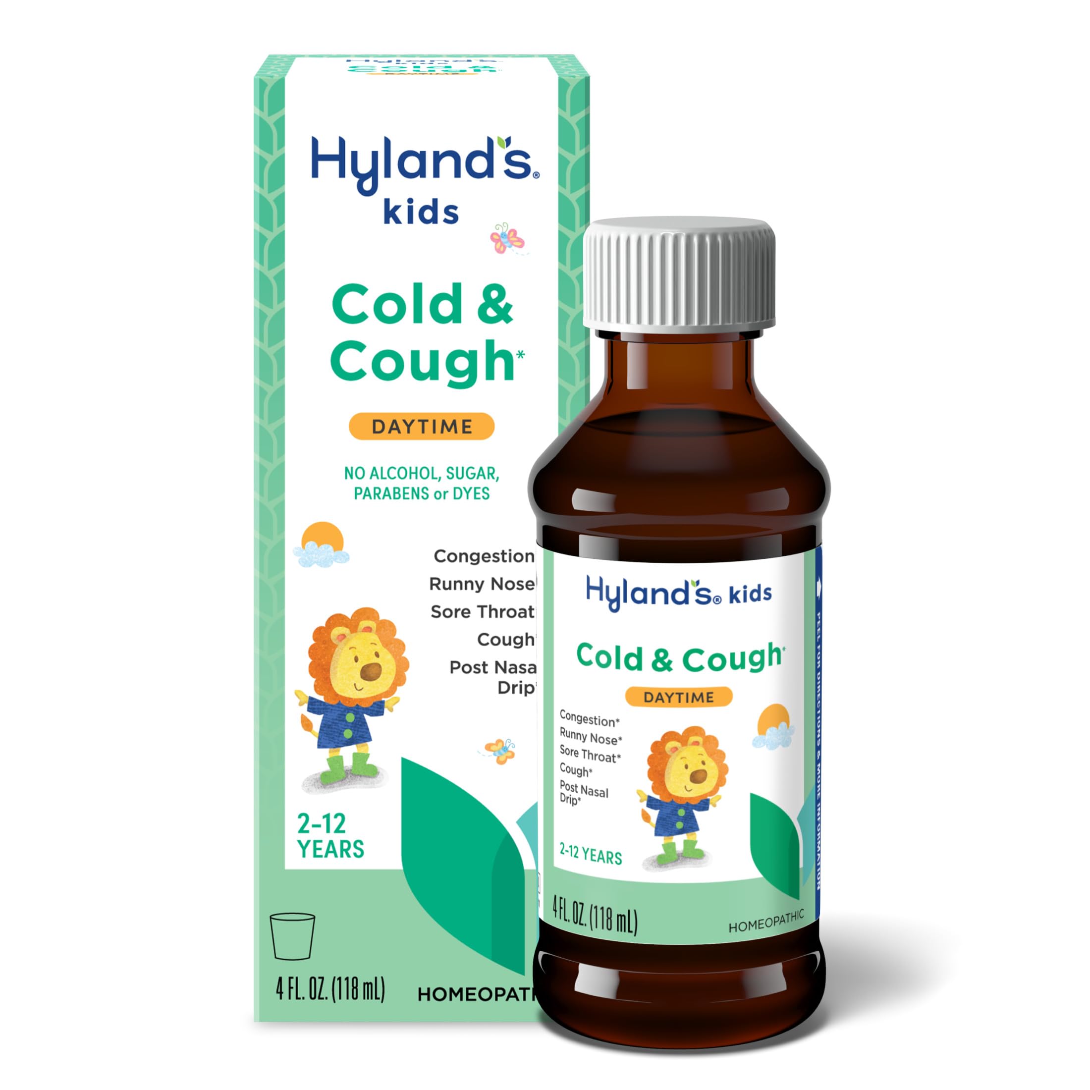Hyland'sKids Cold and Cough, Daytime Cough Syrup Medicine for Kids Ages 2 and up, Decongestant, Sore Throat Relief, Natural Treatment for Common Cold Symptoms, 4 Fl Oz