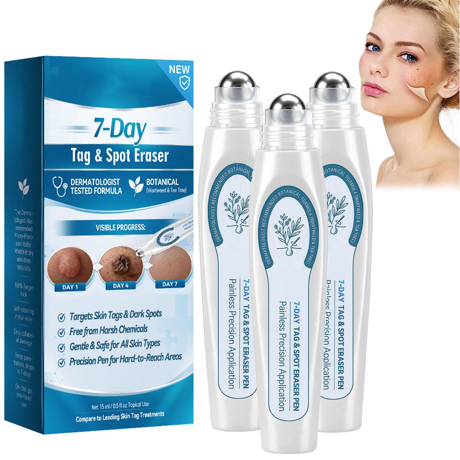 Skin Tag Remover,7 Day Spot and Tag Remover, 7-Tage Hautflecken und Hautanhängsel Entferner, Skin Tag Entferner, Hautfleckenentfernungsstift für Gesicht und Körper ，3PCS