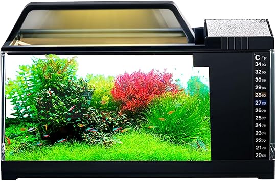 Betta Fish Tank Temperature Monitoring Clear Clarity LED Desk Decor | Fish Tank With Filter And Light for Betta Shrimp Jellyfish Bedroom Living Room Desktop Accessories