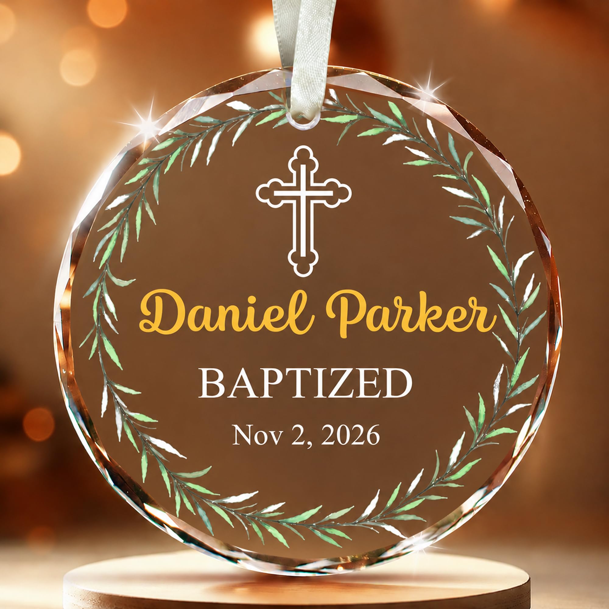 Fastpeace Personalized Baptism Glass Ornament 2026 - First Christening Gift for Baby Boy or Girl - Custom Christmas Keepsake Gift & Decoration from Godparents, Parents, Friends, Grandparents — image 1