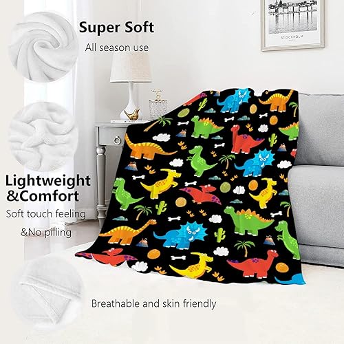 Miniatura 4 de Manta de dinosaurio, bonito regalo de dinosaurio para niños y niñas, amantes de los dinosaurios, adorable manta con patrón de dinosaurio, súper