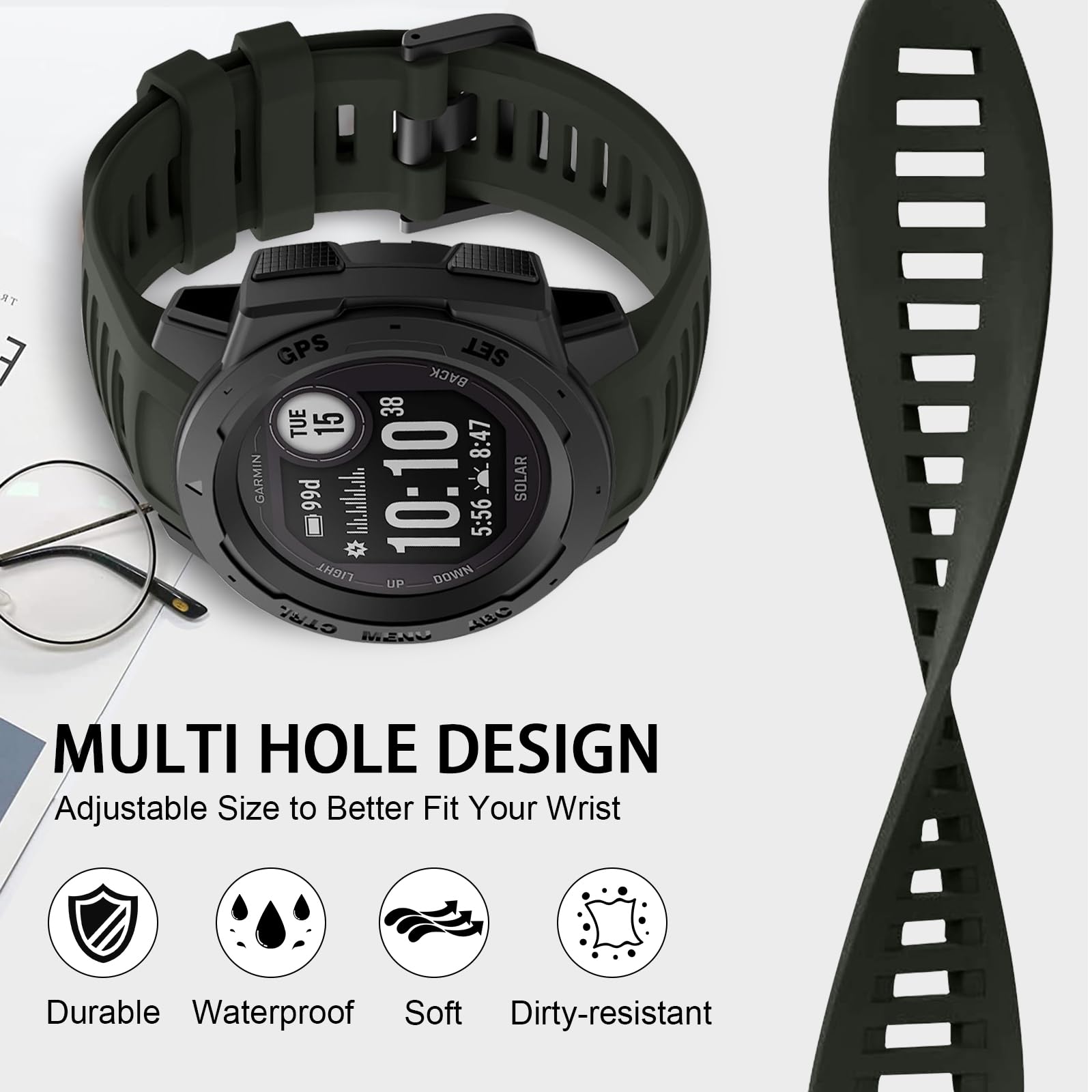 Ersatzarmband Für Garmin Instinct/Instinct 2 – Weiches Silikon-Armband, Verstellbar, Mehrere Farben