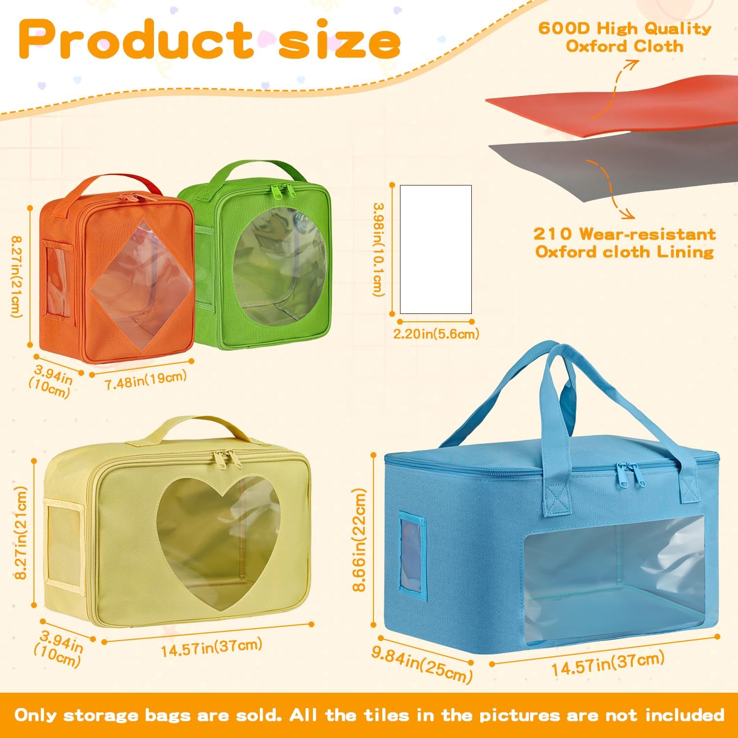 4 Packs Visible Magnetic Tiles Storage Bin, Magnetic Tiles Storage Bag Case with Label Pockets, Toy Box for Magnetic Tiles, Building Bricks, Puzzle, Board Games, Child Toy Car