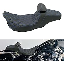 One-Piece Driver Passenger Seat Motorcycle 2-up Seat With Driver Backrest Cushion Pad Fit for Harley Touring Electra Glide Road King Road Glide Street Glide 2009-2023 (Blue Stitching)