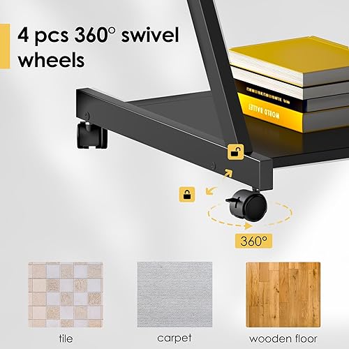Vista 22 de soges Escritorio pequeño para computadora, carrito de escritorio para computadora portátil en forma de Z con ruedas, estación de trabajo para Blanco