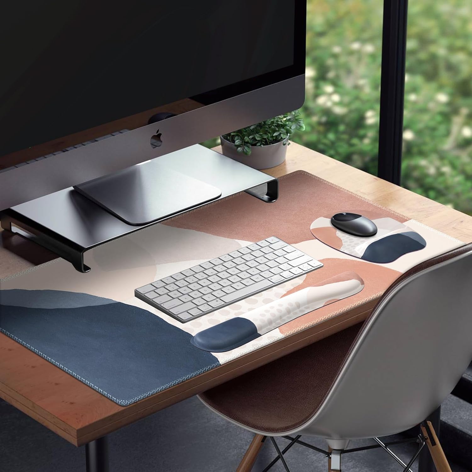 Boho Desk Mat, Large Mouse Pad Set, Desk Pad for Keyboard and Mouse, Computer Mouse Pad Wrist Support, Mouse Pad with Wrist Rest and Keyboard Pad for Office (Boho Pink)