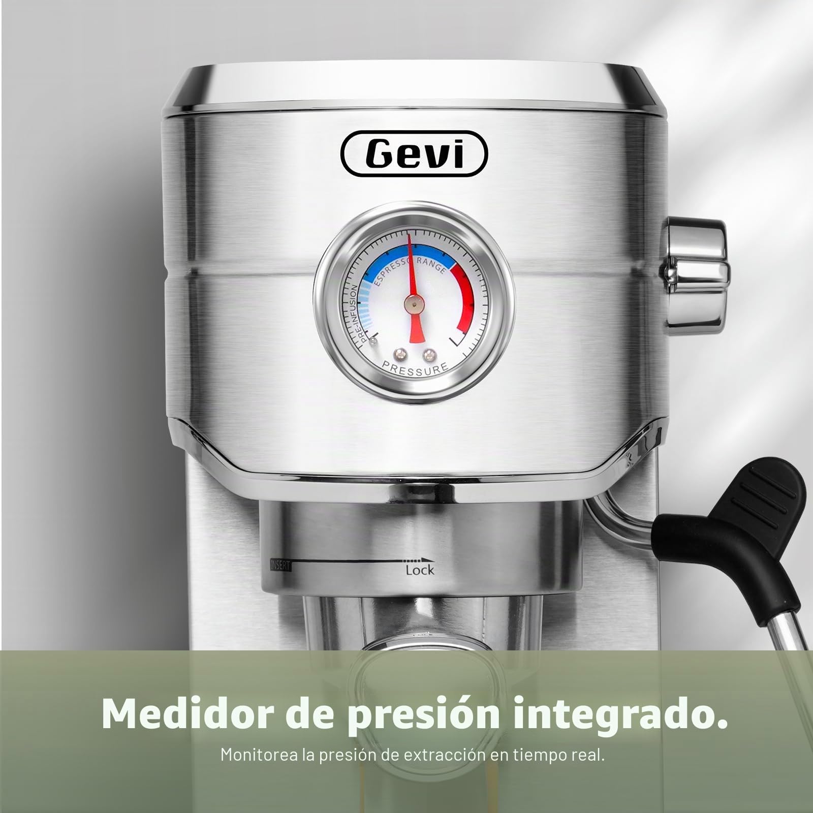 Gevi Cafetera espresso comercial y cafetera profesional de 20 bares con espumador de leche, cafetera espresso de acero inoxidable para el hogar, máquina compacta de capuchino
