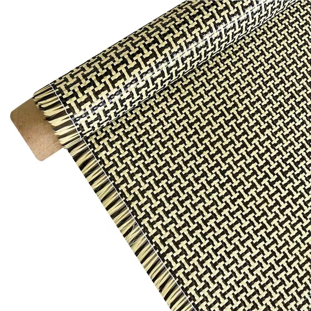 Gelbes Kevlar- und Kohlefaser-Mischgewebe, einfarbiges Hybrid-Carbon-Kevlar-Gewebe, 1100D / 3K, 200 g/m², 100cm X100cm