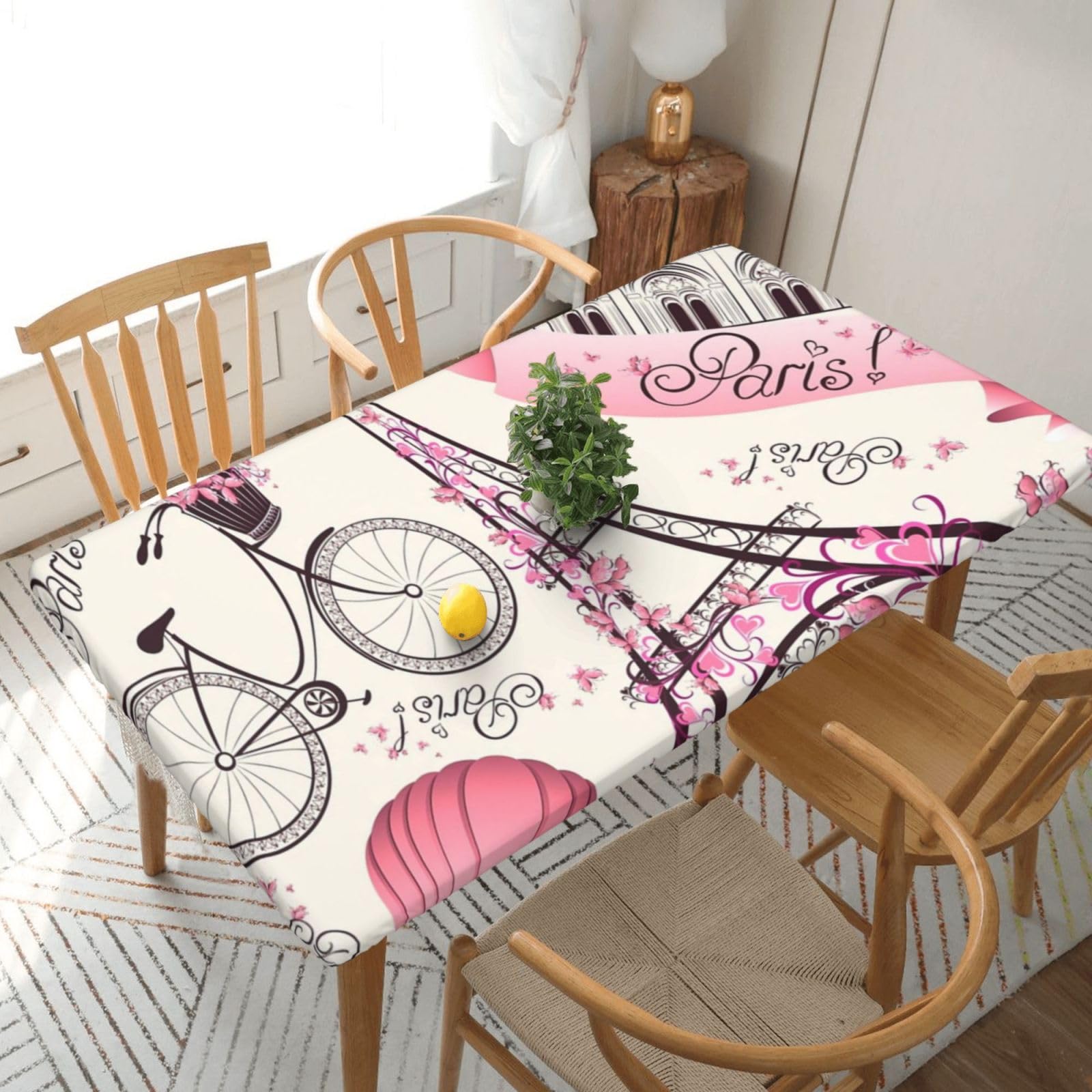 BNVSADC Romantic Paris Eiffel Tower Bycicle Printed 5FT Tablecloth Polyester Kitchen Water Resistant Table Cloth Dining Table Decoration Table Covers, 152x76 CM