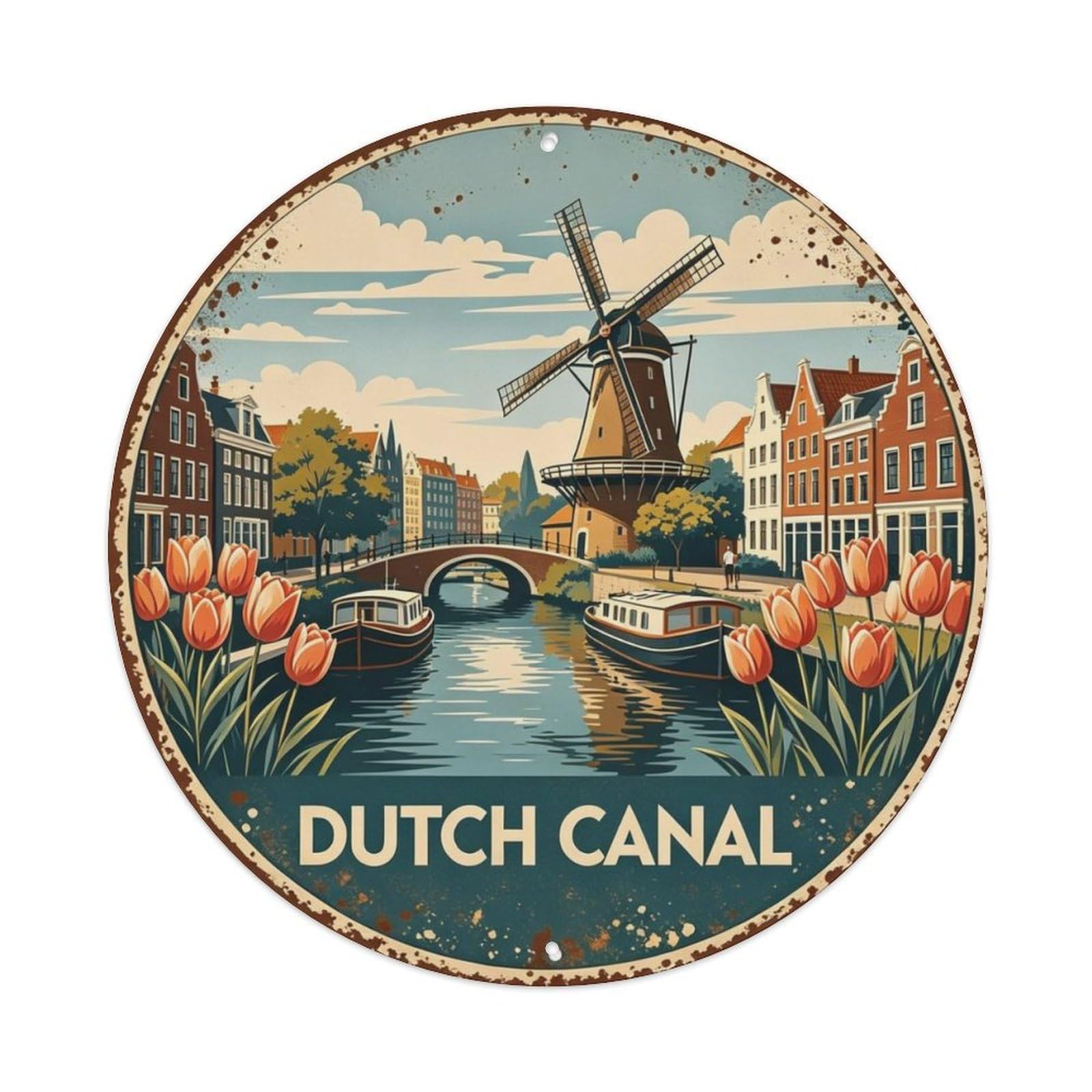 Dutch Canal Windmill Metal Tin Sign Plaque