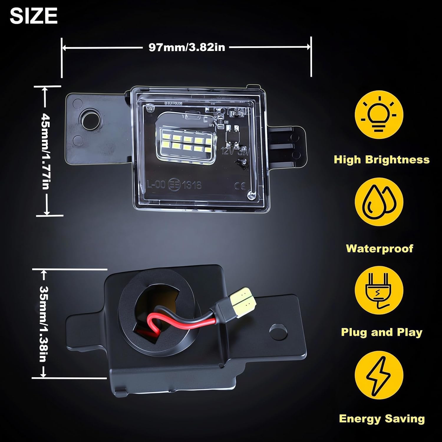 LED License Plate Light Rear Tag Lamp Assembly Compatible with 2014-2025 Chevy Silverado GMC Sierra 1500 2500HD 3500HD 2015-25 Colorado Canyon Pickup Truck, 6000K White
