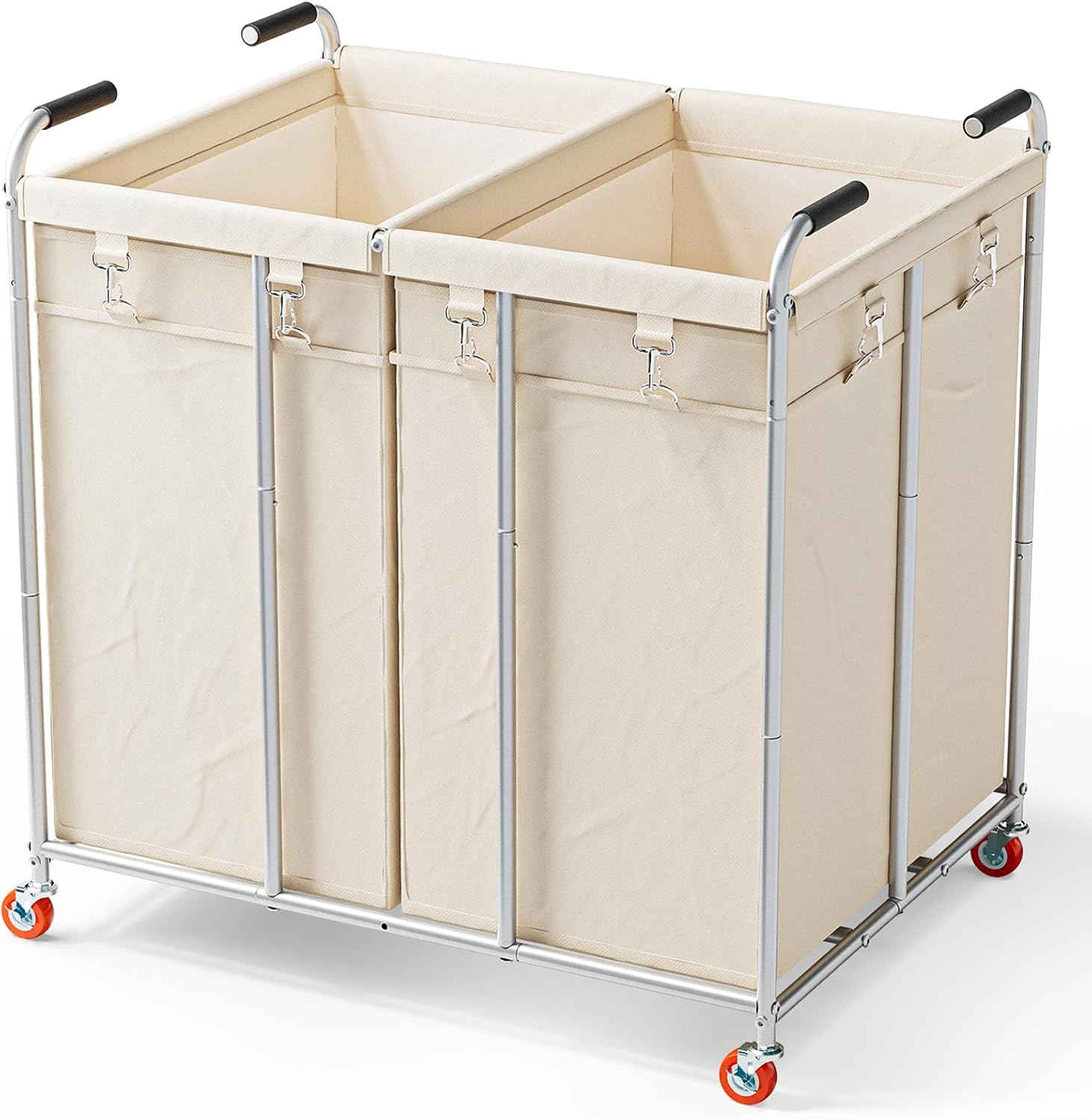 Alllion Laundry Cart with Wheels, 360L Large Laundry Hamper 2 Section, Removable Waterproof Laundry Sorter for Easy Sorting and Storage, Ldeal for Home & Hotel, Beige