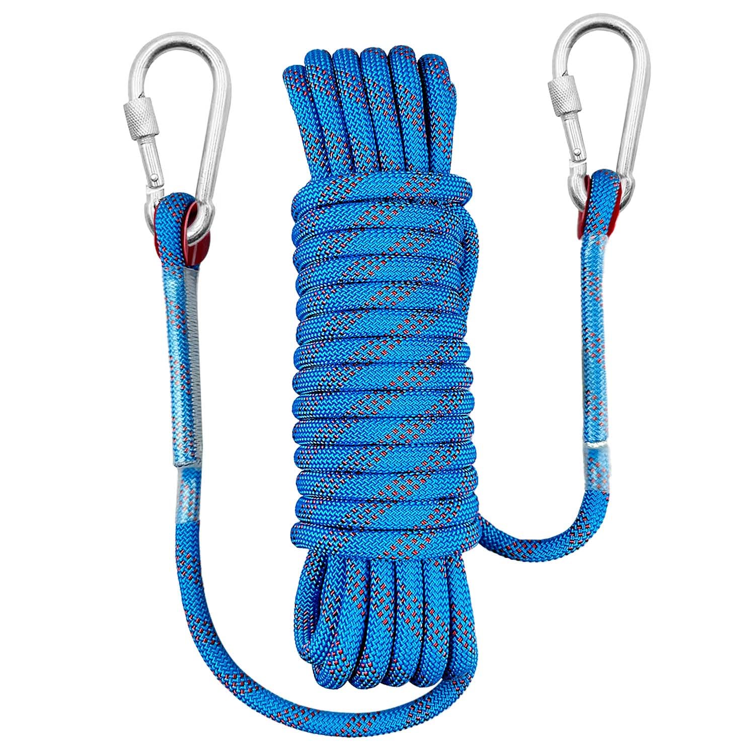 Corde Escalade, Corde Escalade 10m, Longe Escalade, Corde Nylon, 10mm Corde d'escalade, avec 2 Mousquetons Convient pour l'escalade Descente en Rappel Sport Sauvetage