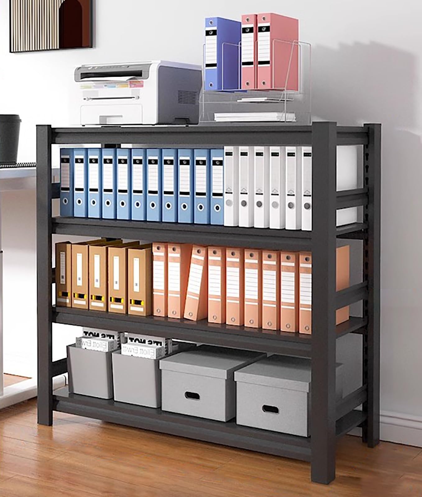 Armadio Alto per Schedari, Portadocumenti, Organizer per Voucher, Scaffale per Archiviazione Contabile Finanziaria Multistrato, Scaffale per Ufficio, Casa, Seminterrato,Black-70x35x118cm