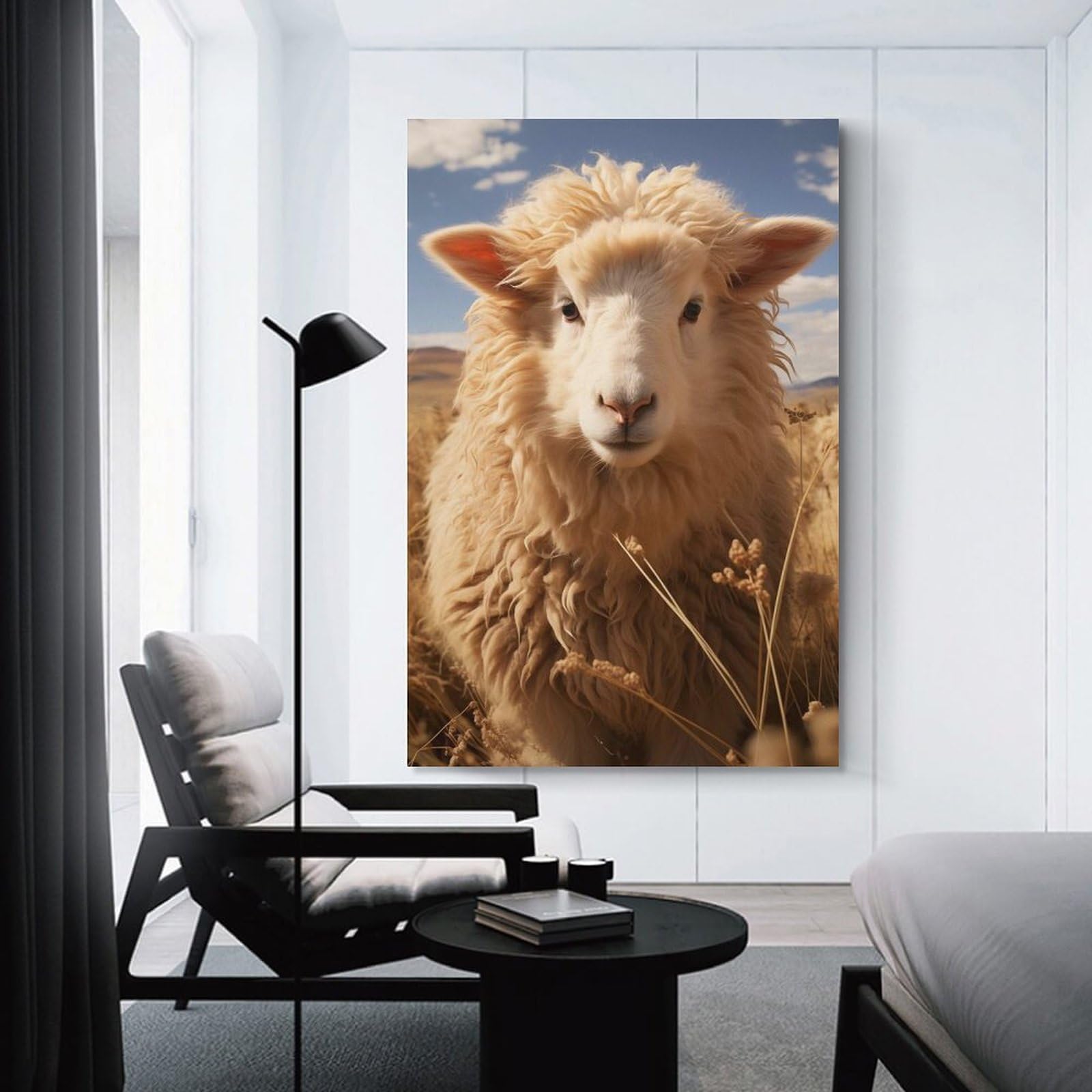 Junmoney Canvas Wall Decor Sheep Cute Animal Nature, 24x36inch(60x90cm), for Bedroom Decor, Cosy Corners Or Studios, Decorative Wall Art for Cosy Rooms