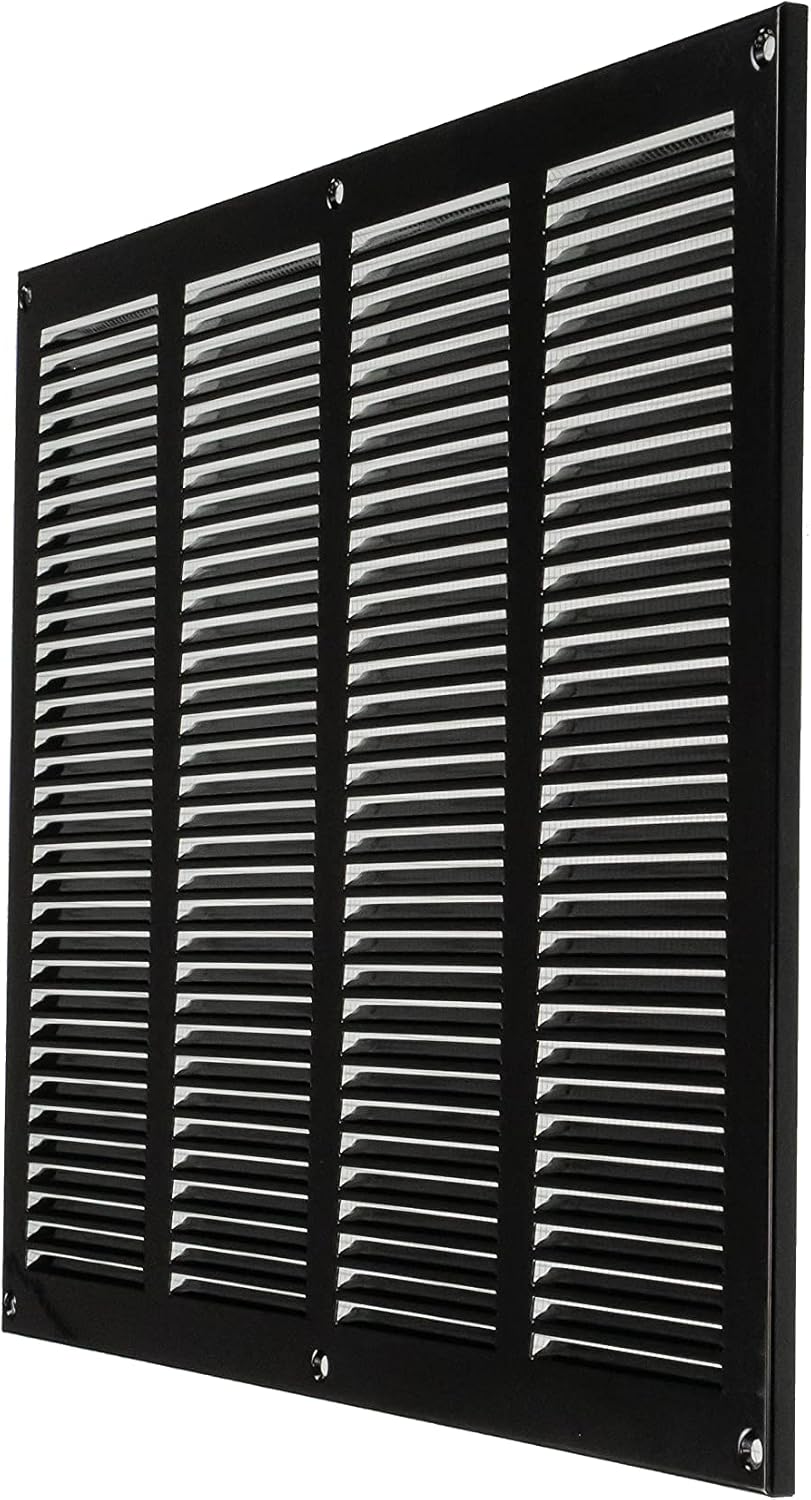 Repa Market Air Vent Cover 16x12 Inch (Outer Dimensions) Black Galvanized Steel Louvered Grill Cover with Mesh Screen Wall or Ceiling Vent HVAC Register for Indoor and Outdoor Ventilation
