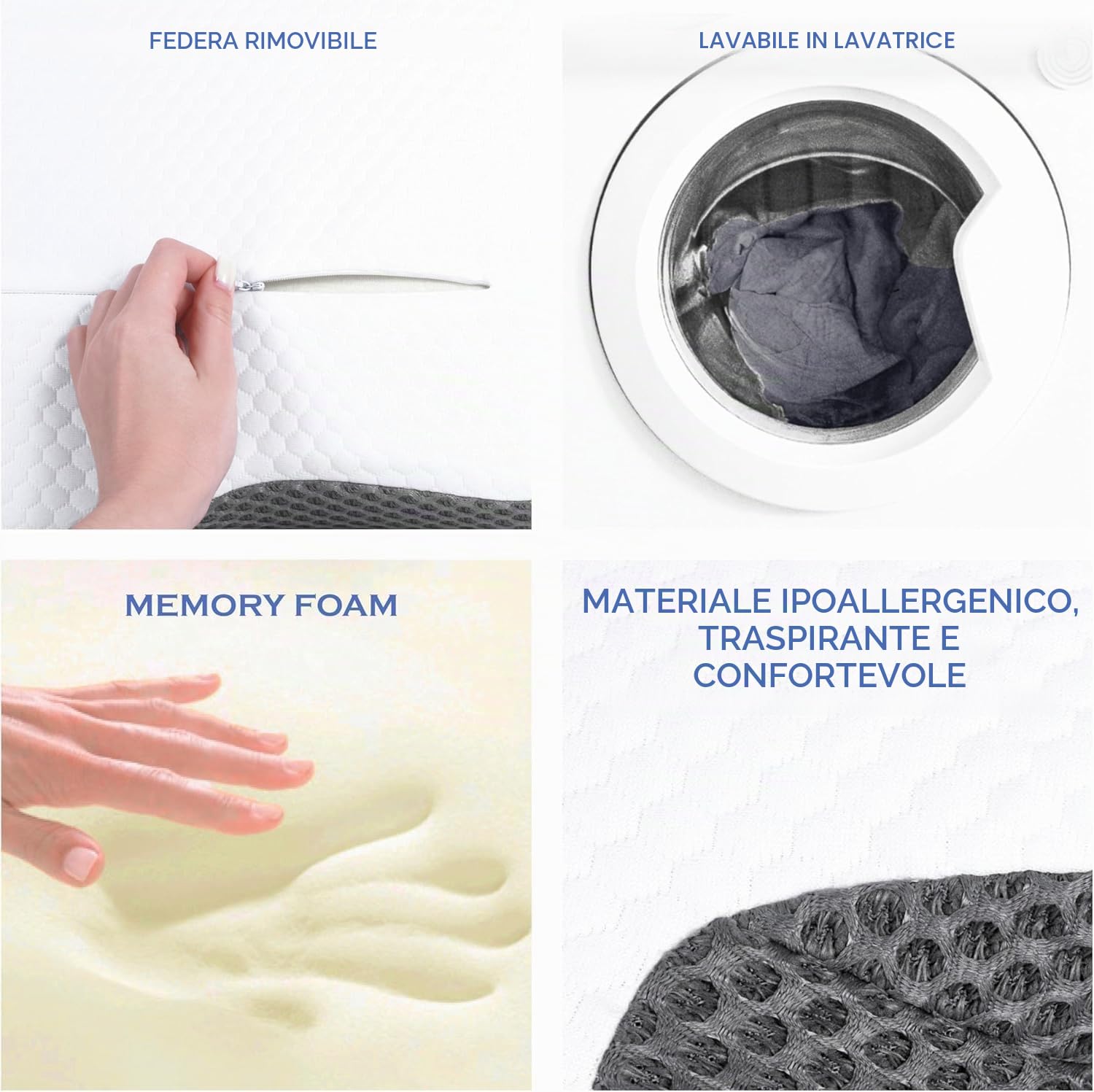 Cuscino in memory foam,Cuscino cervicale ergonomico, Cuscino Ergonomico Ortopedico per il Supporto del Collo per Chi Dorme sul Fianco, Sulla Schiena e Sullo Stomaco(62x41x10/8cm) (Stile 2)