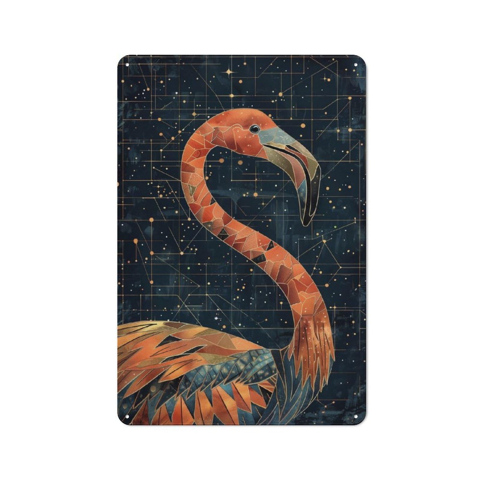 Junmoney Geometric Flamingo Metal Plaque 30X20cm With For Workshop Wall, Retro Decor, For Garage, Workshop And Man Cave Decoration