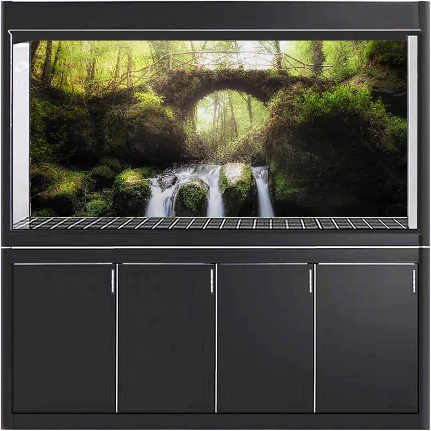 BAHULA Aquarium Background Sticker, Forest Waterfall Fish