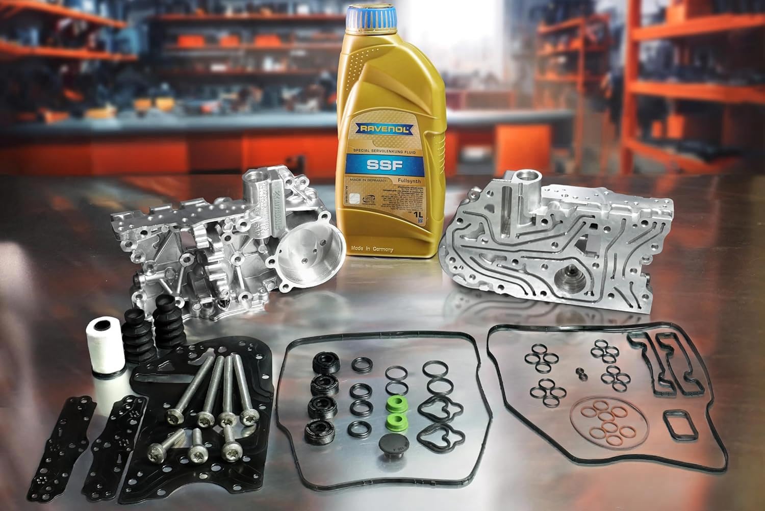 Kit de reparación KITRONIC DQ200 para DSG, transmisión mecatrónica de embrague seco de 7 velocidades 0AM | Caja de almacenamiento, juego de juntas, tornillos de aluminio, 1L de aceite Ravenol | para