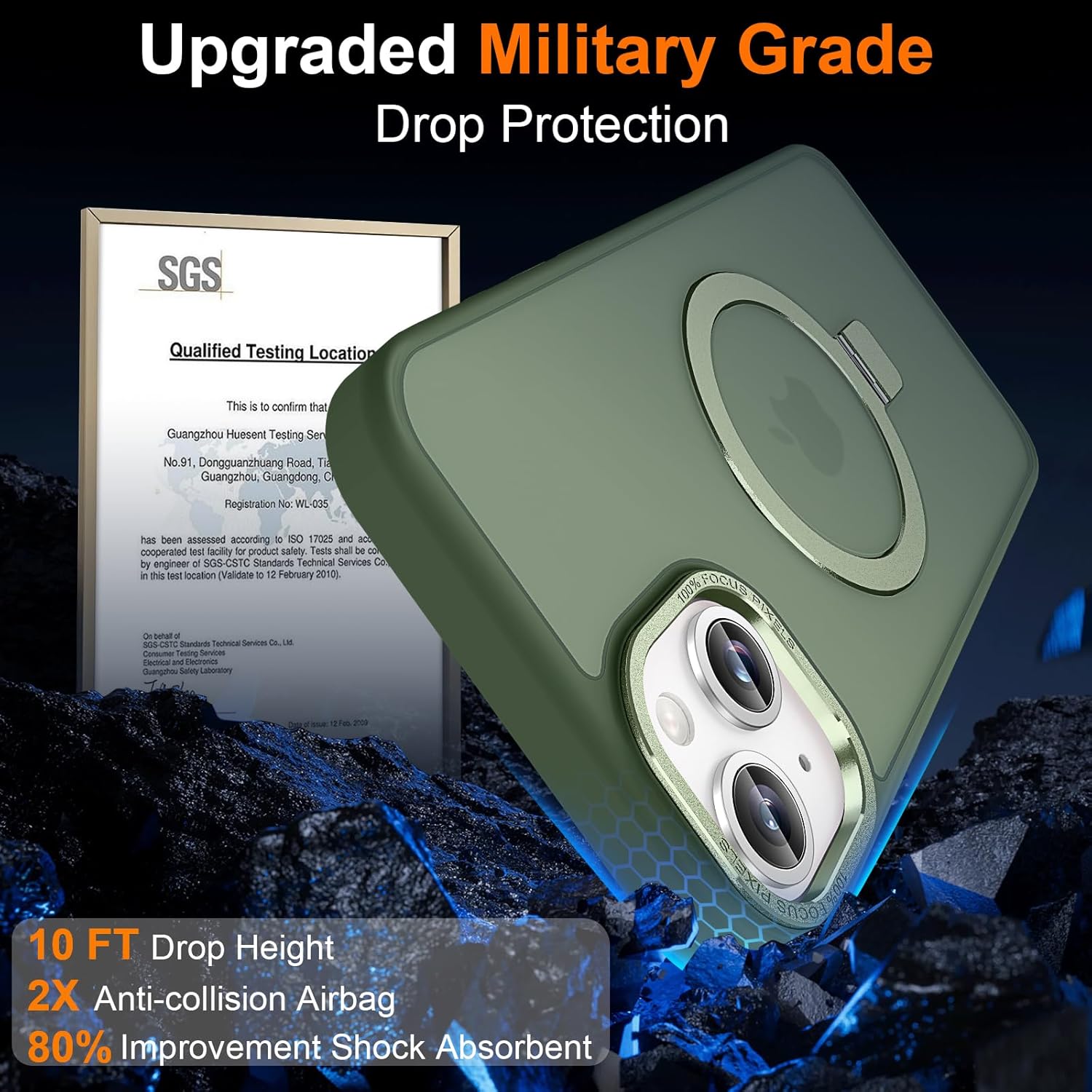 Magnetic for iPhone 15 Plus Case with Ring Stand, [10 FT Drop Protection] [Velvety Touch] Slim Translucent Matte Back Shockproof Phone Case for iPhone 15 Plus 6.7'', Midnight Green - Image 4