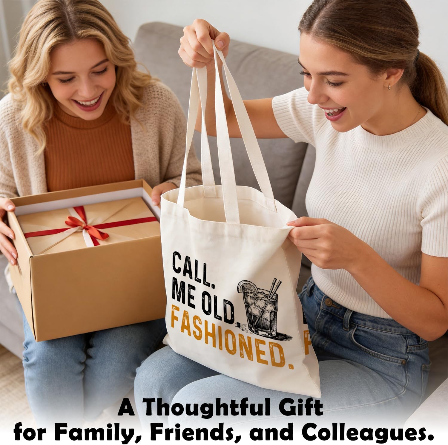 Old Fashioned Canvas Tote Bag, Cocktail Gift, Whiskey Tote Bag for Men | Inner Pocket, Large Capacity, Lightweight, Durable Shoulder Tote Bag, Reusable Grocery Tote Bag for Shopping Work Travel