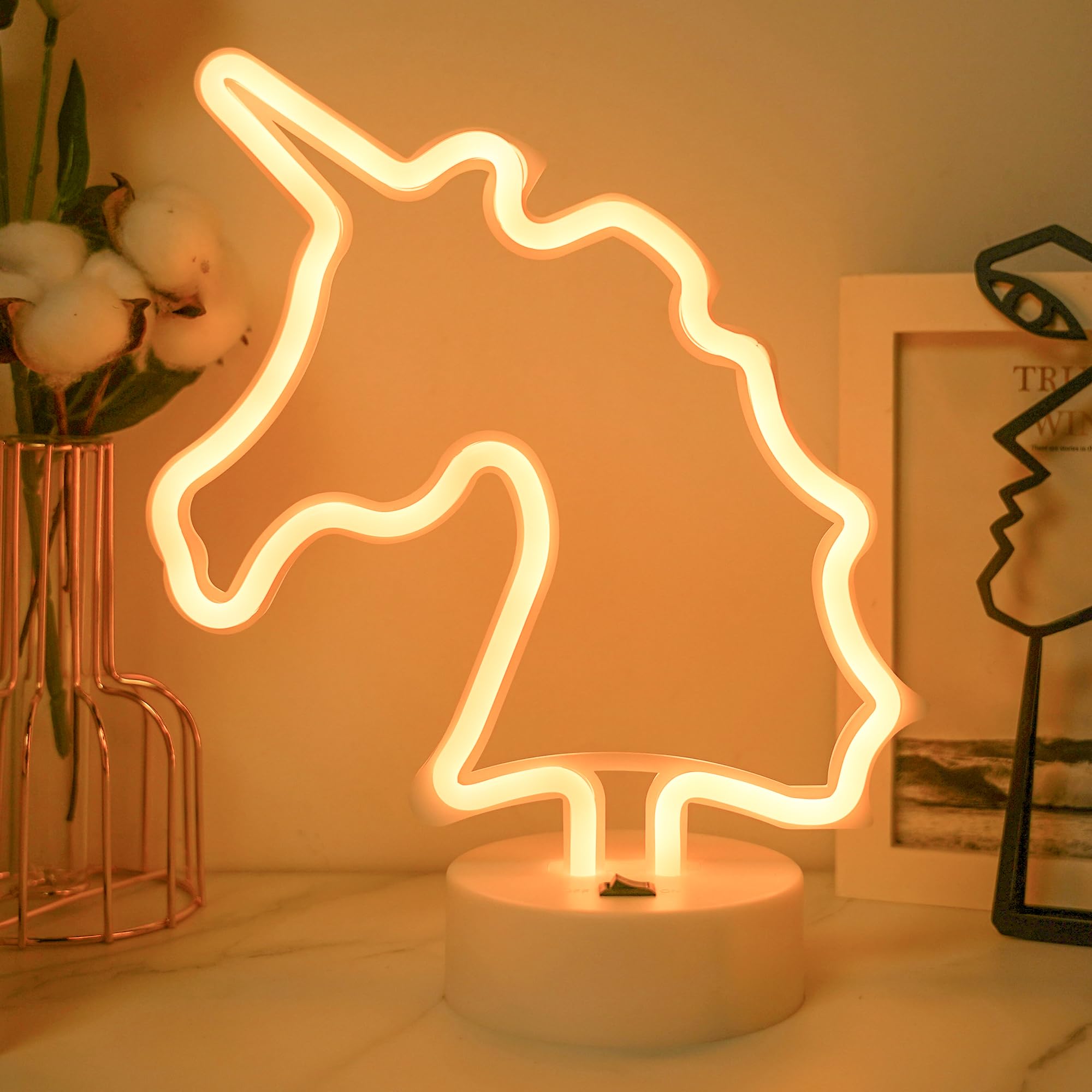 Luce neon unicorno, luce notturna per camera da letto, luce LED bianca calda, batteria/USB, miglior regalo per famiglia, compleanno, vacanze, matrimonio