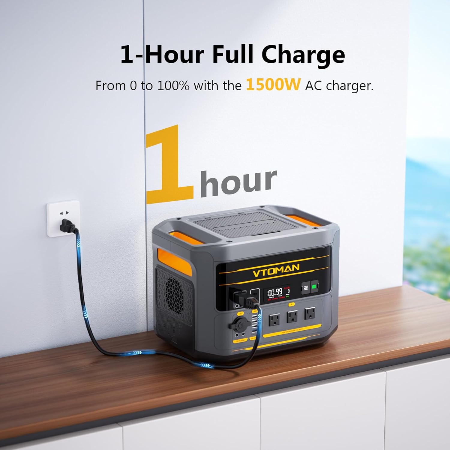 VTOMAN FlashSpeed 2400 Portable Power Station, 1408Wh LiFePO4 (LFP) Battery, Full Charge in 58 Min,2400W(Peak 3200W) Solar Generator for Home Backup Power, Camping & RVs(Solar Panel Optional)