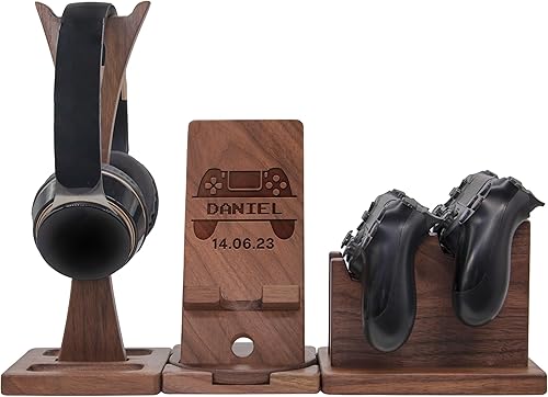Regalo personalizado para adolescentes y hombres, organizador de controlador ajustable con soporte para auriculares, soporte giratorio para teléfono