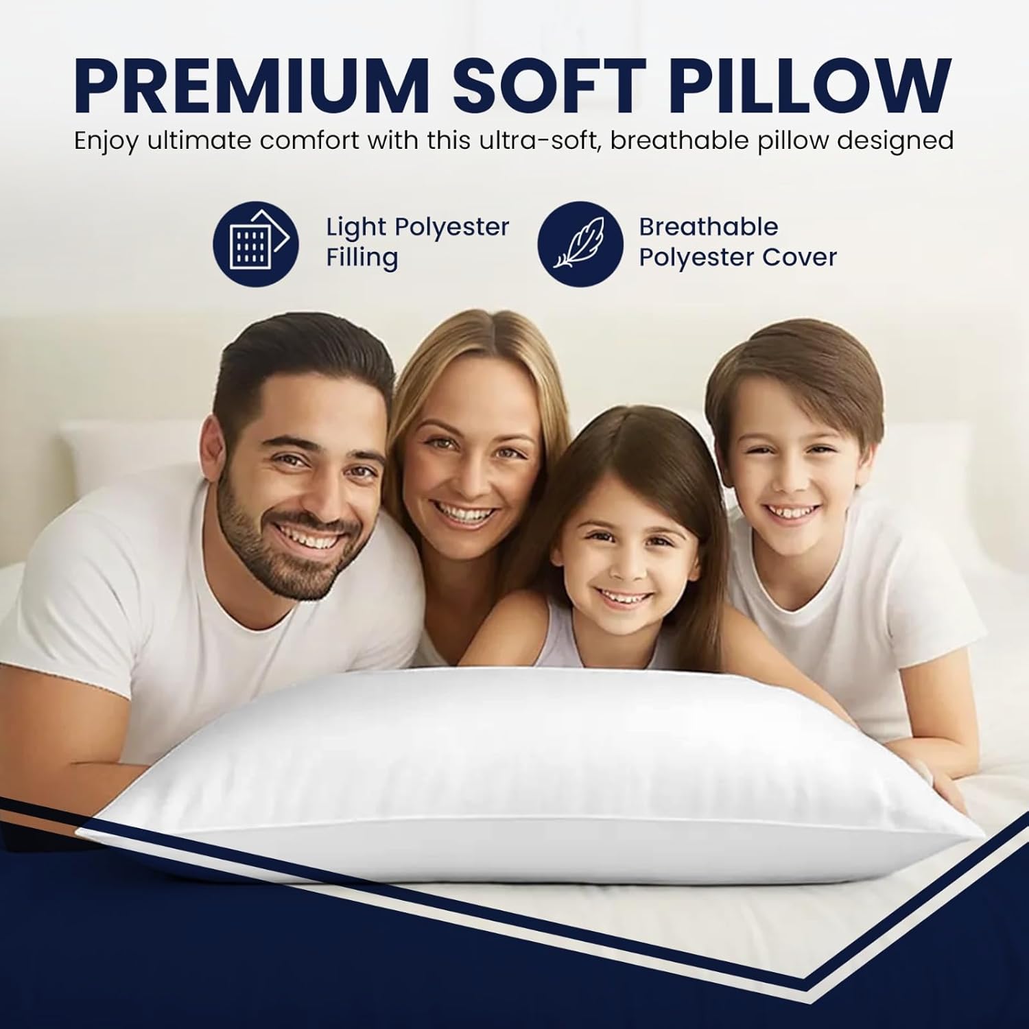 Bed Pillows for Sleeping, Set of 2 – Cooling, Hotel Quality with Soft Down Alternative Fill for Back, Stomach & Side Sleepers | White 100% Cotton King