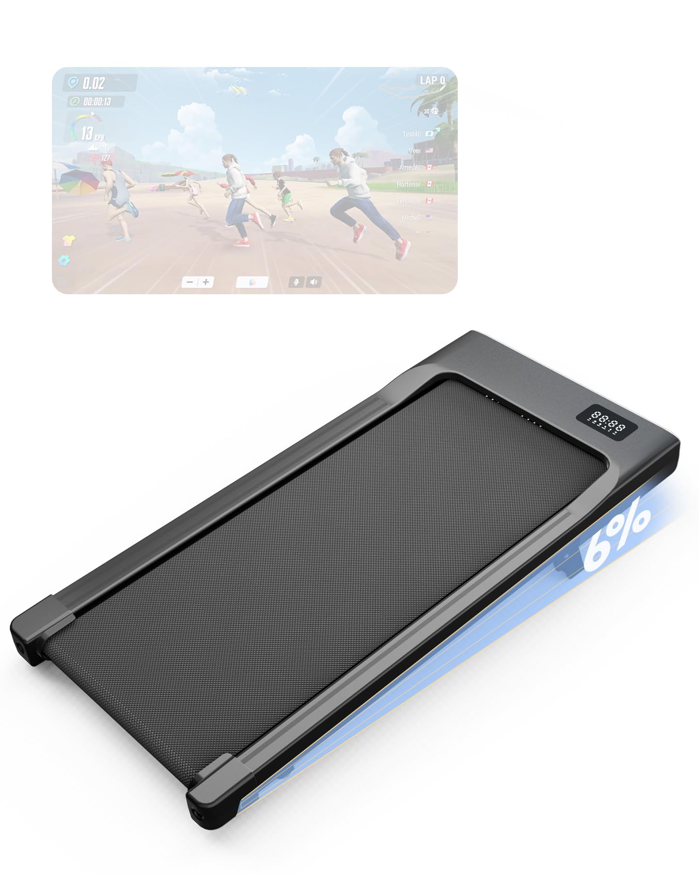 Walking Pad mit Steigung 6% Lacuffy, Laufband für Zuhause 6km/h & 12km/h mit Fernbedienung und App, 8 HIIT & 4 MIIT Laufband Schreibtisch für Zuhause & Büro max 136kg mit Mehrpersonen-Laufwettbewerb