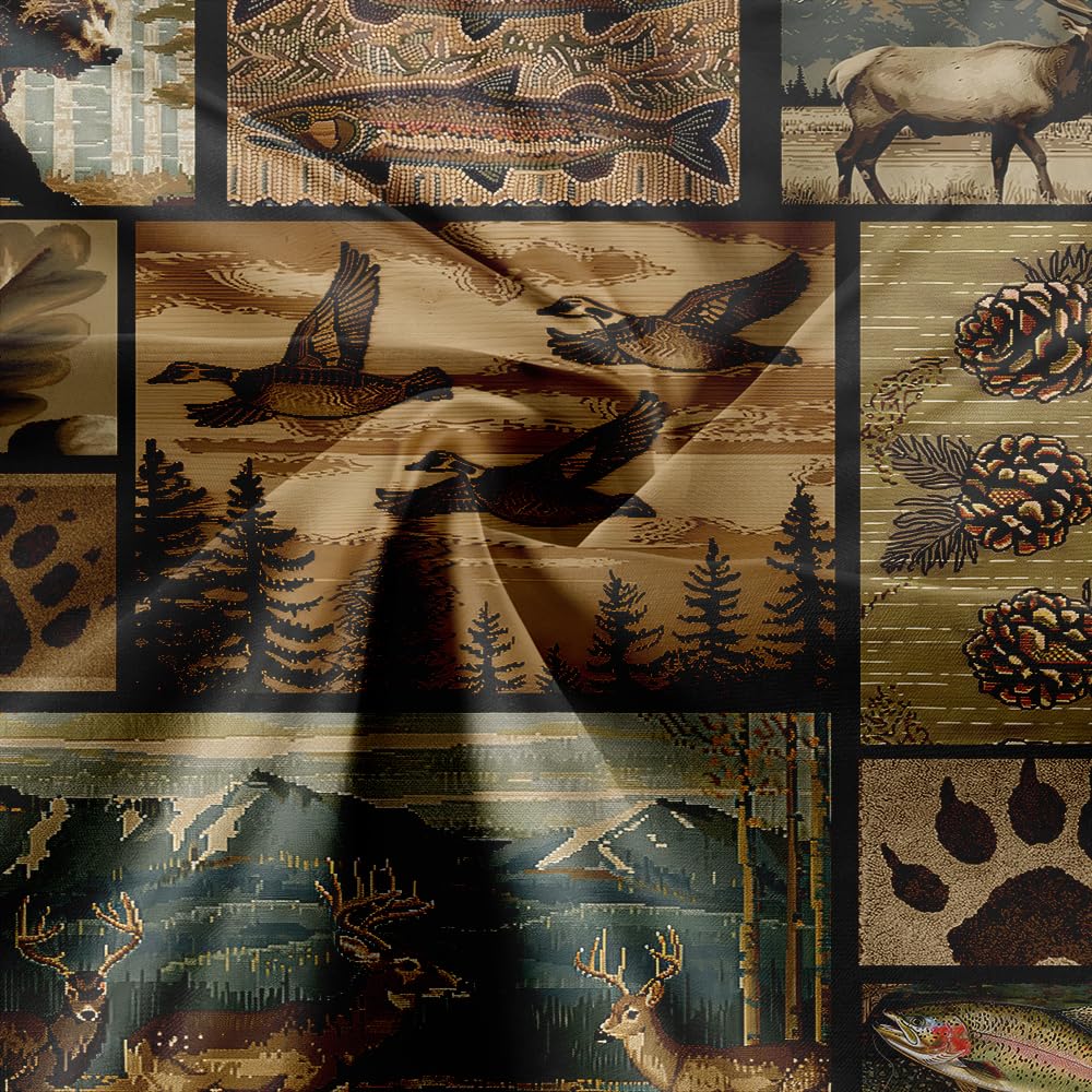 Rustikaler Duschvorhang „Bär & Elch“ – Lodge-Design, 180x180 Cm, Polyester, Mit Haken Inklusive