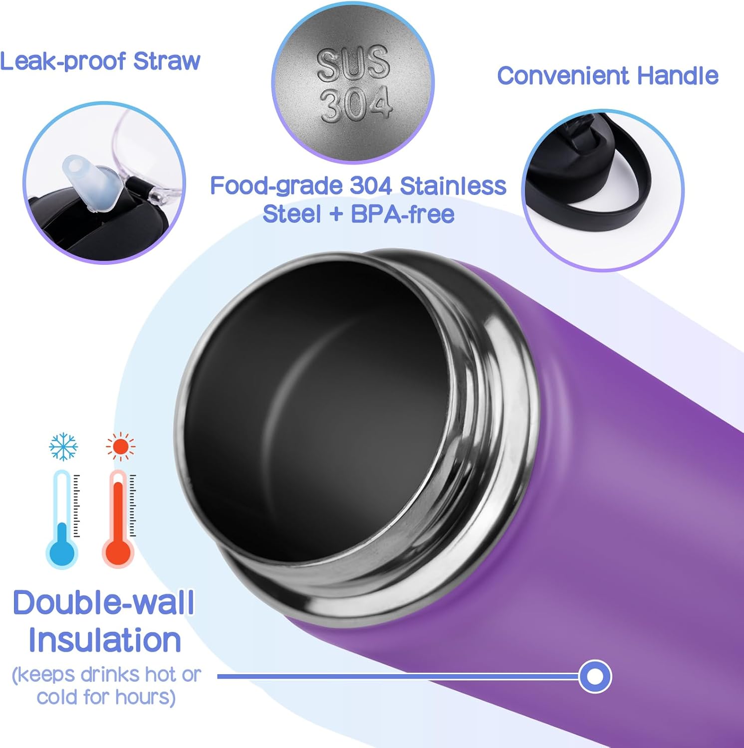 Personalized Water Bottles for Kids - 18oz, 12 Colors, Engraved Name & 36 Icons, Custom Kids Insulated Water Bottle for School, BPA Free - Birthday & Christmas Gifts for Girls & Boys - Image 6