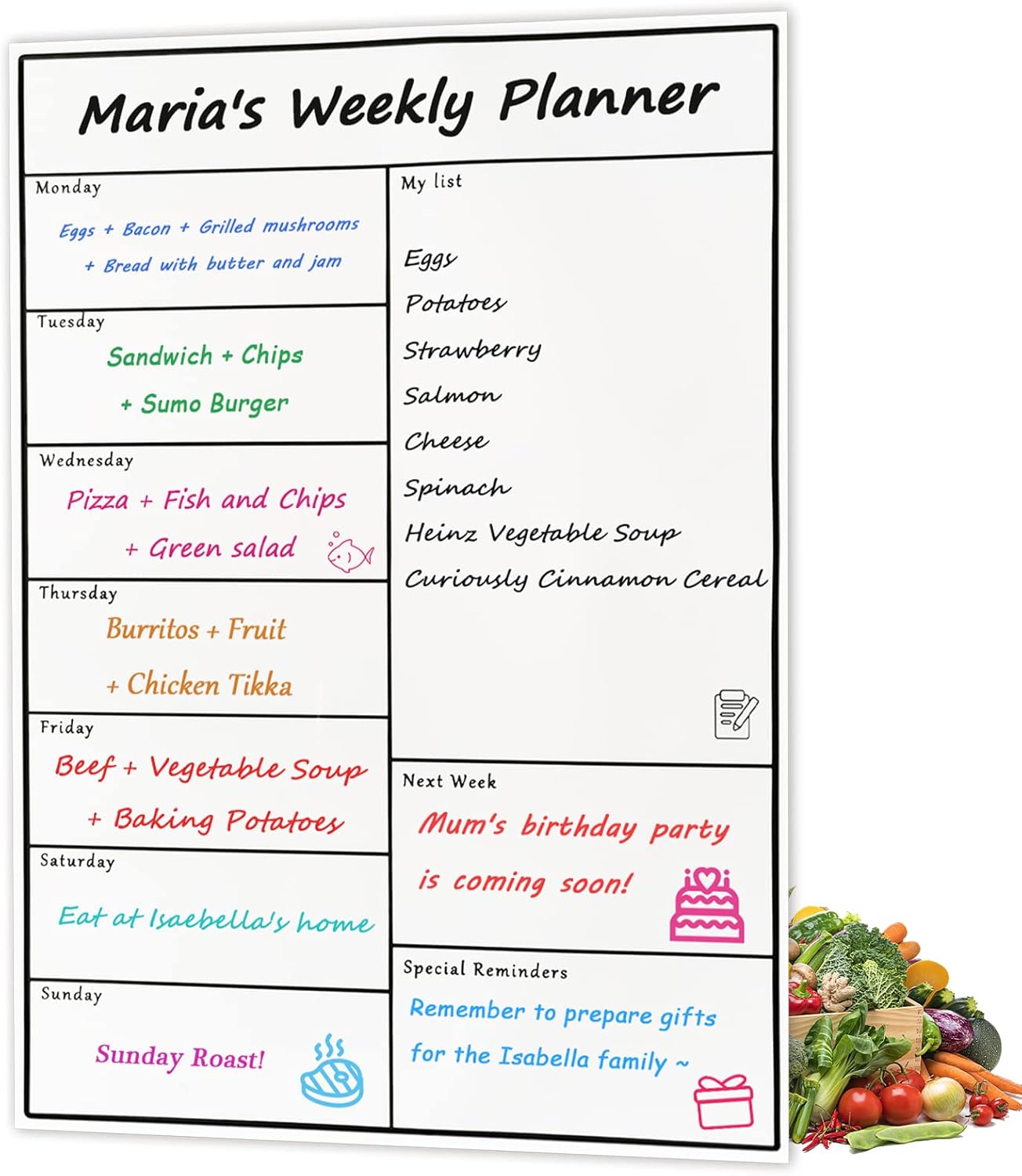 A3 Magnetic Weekly Planner Fridge Meal Planner Whiteboard Calendar Menu ...