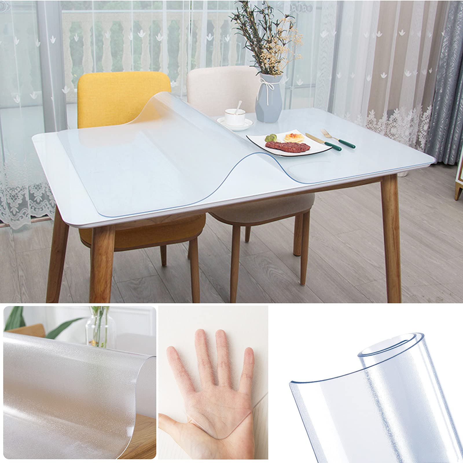 Mate Externo Transparente Interno Mantel Transparente de PVC Mantel Protector Mesa Cristal Protector de Mesa 1 mm de Grueso Fácil de Limpiar Esquinas Redondeadas Lisa (120x220cm/47x87inch)
