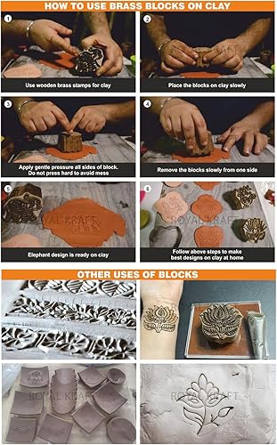 Miniatura 3 de Royal Kraft BHtag0068 - Sellos florales de madera de latón (juego de 5) para impresión en bloques en arcilla, cerámica, tela
