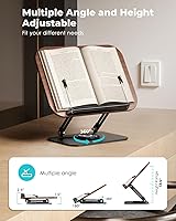 Vista 3 de Viozon Book Stand for Reading,Book Holder, Height&Angle Adjustable, 360° Rotating Base, Foldable and Portable, Lightweight for Office, Kitchen