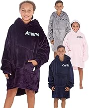 Personalised Kids Hoodie Blanket Soft Warm Oversized Wearable Childrens Cosy Hooded Sweatshirt Throw for Girls Boys One Size