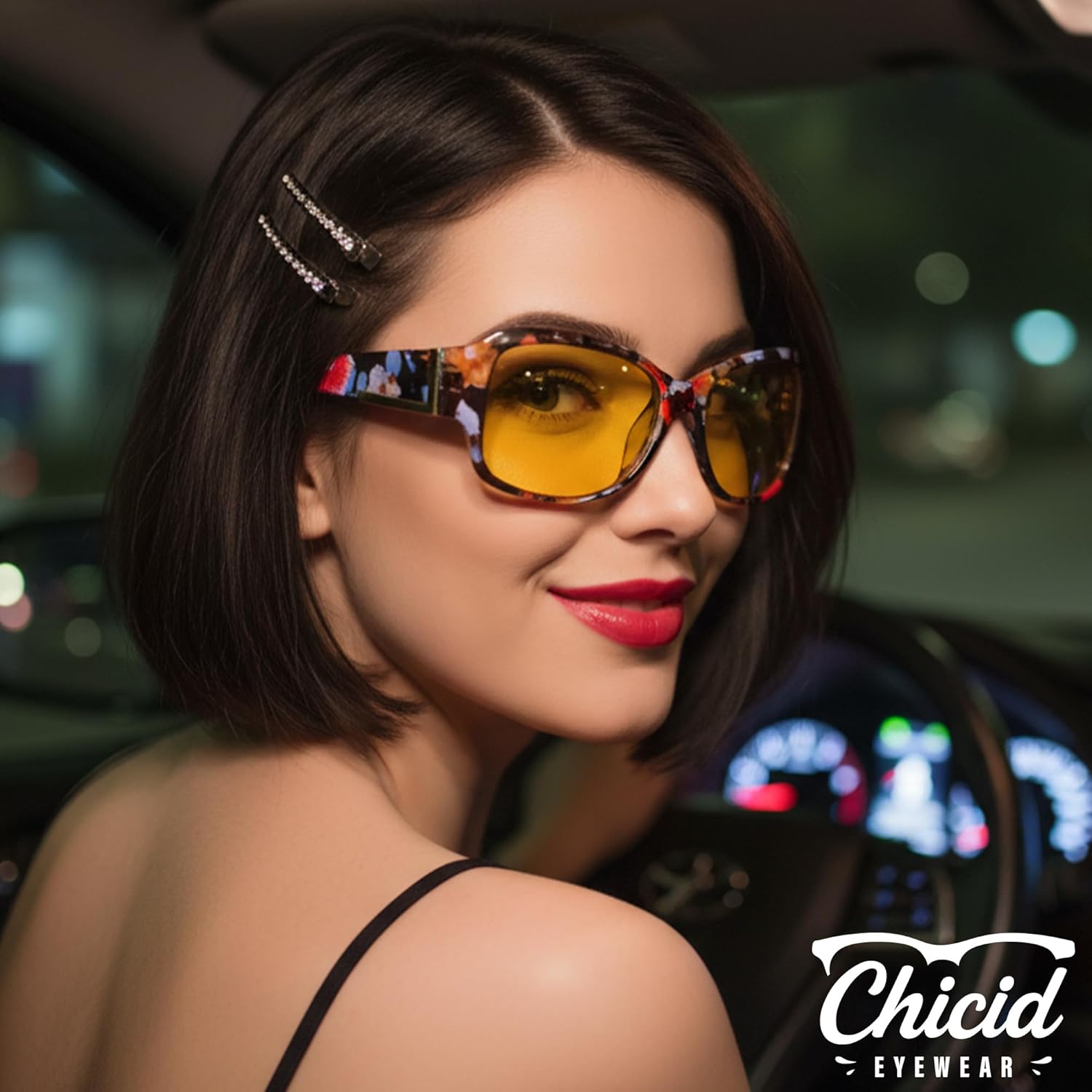 Chicid Night Vision Glasses for Driving, Women's Polarized Anti-Glare Yellow Lens with UV400 Protection - Image 2