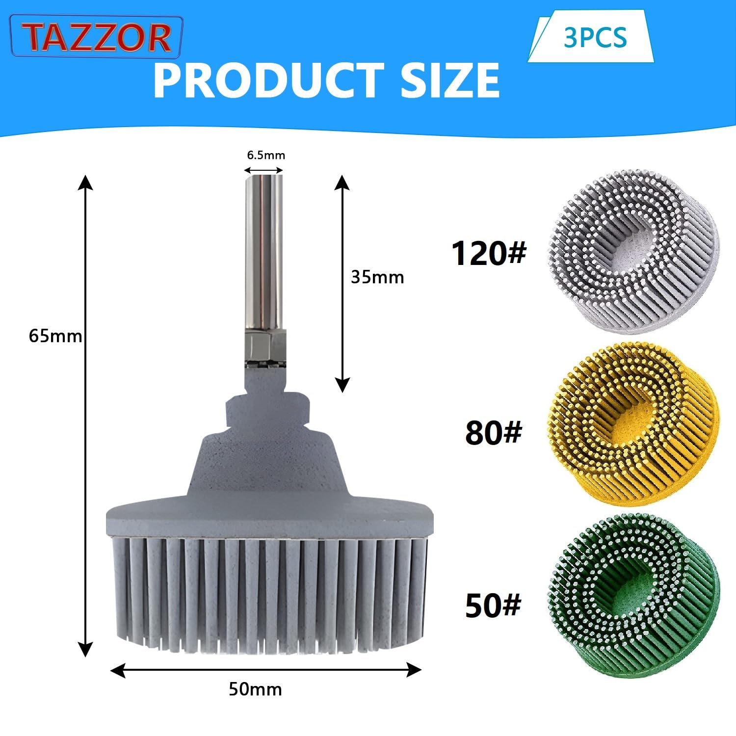 Disque à brosses grossières 50 mm avec tige 2 pouce, grains 50#/80#/120#, brosse de ponçage en caoutchouc, disque de polissage, disque à brosses pour perceuse