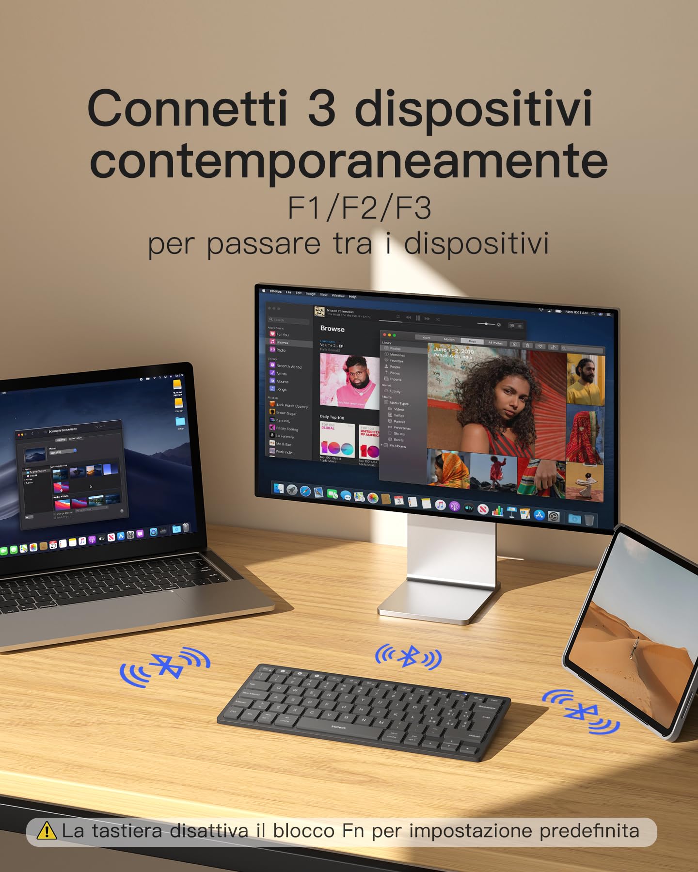Inateck Tastiera Bluetooth Wireless Ultra-Sottile Connessione a 3 Dispositivi, Compatibile con iPad Pro/Air, PC, Windows, iPadOS, Android e iOS, Batteria da 18 Mesi, Design Portatile, Grigio