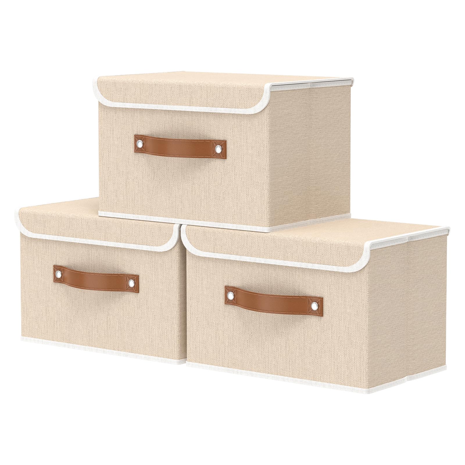 Love It Store It Premium opbergdoos met deksel, van linnen katoenen stof, versterkt met hout, groot en stabiel, beige, 50 x 33 x 24 cm