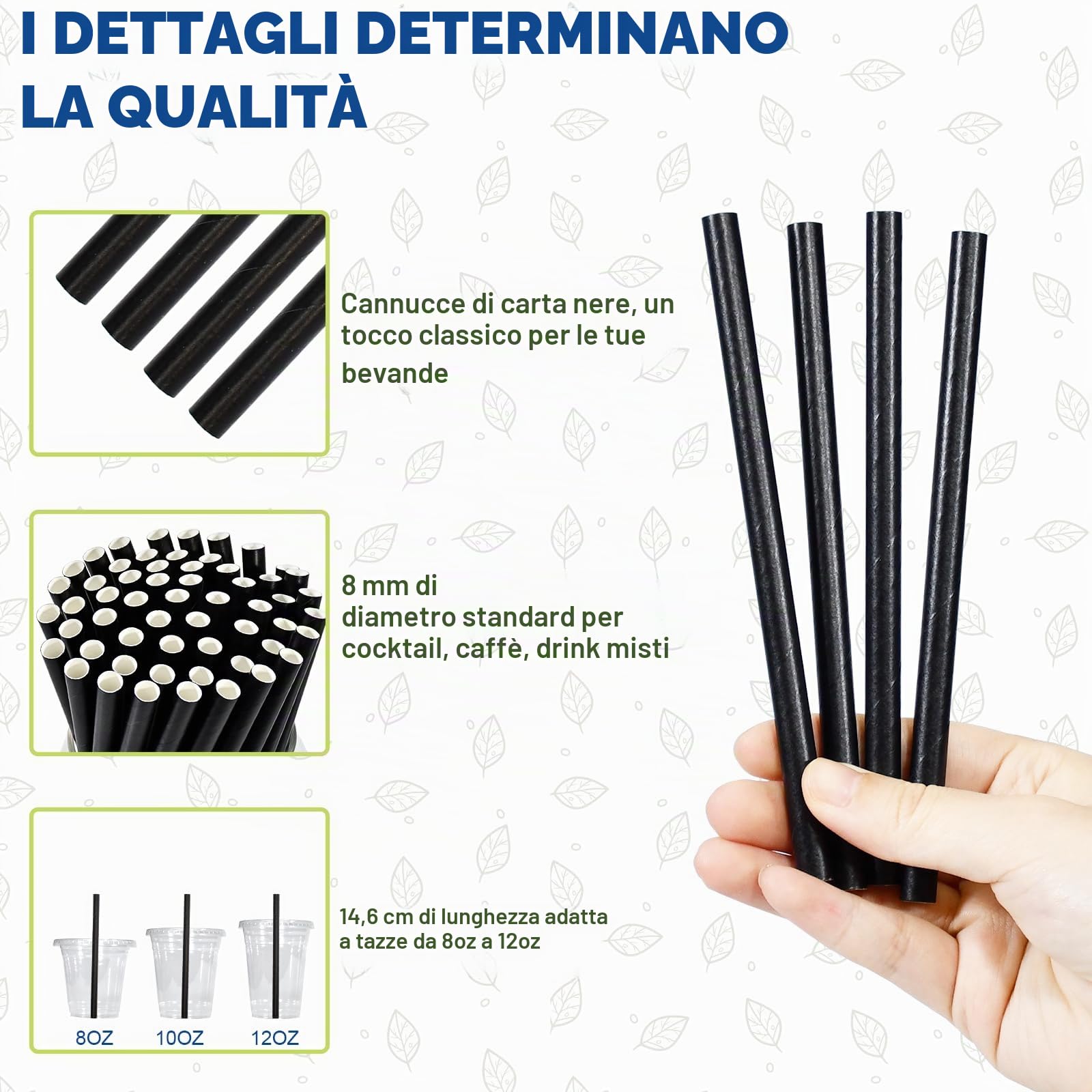 Cannucce di carta monouso da 14,6 x 0,8 cm, 250 unità, per cocktail, margarita, bevande miste, casa, bar e ristoranti