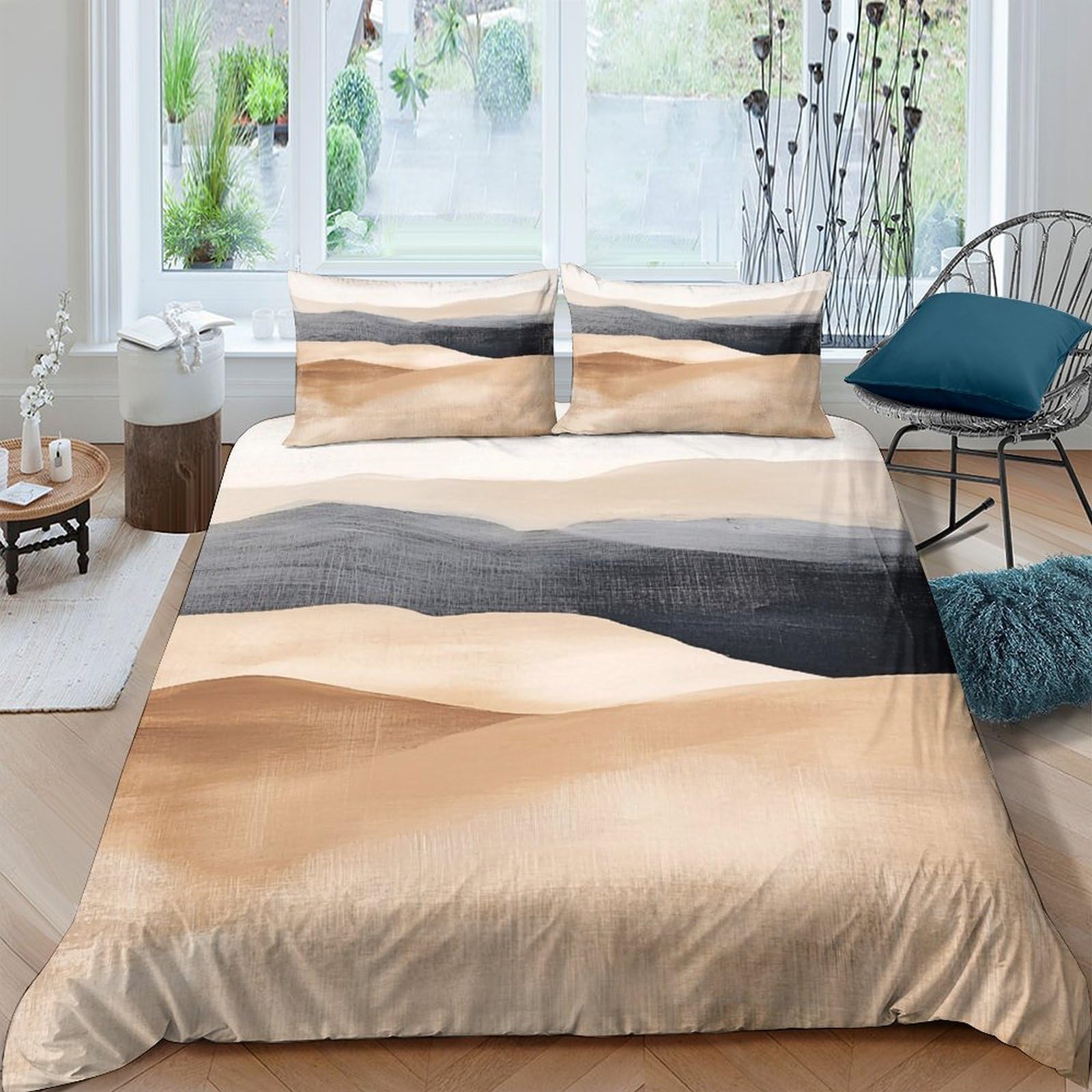 Ctjqhvkz Style-9 3D Printed Desert Sand Dunes Fitted Sheet Microfiber Soft Breathable Black Wave Mattress Cover For Bedroom Guest Room Decor Single（135X200cm）