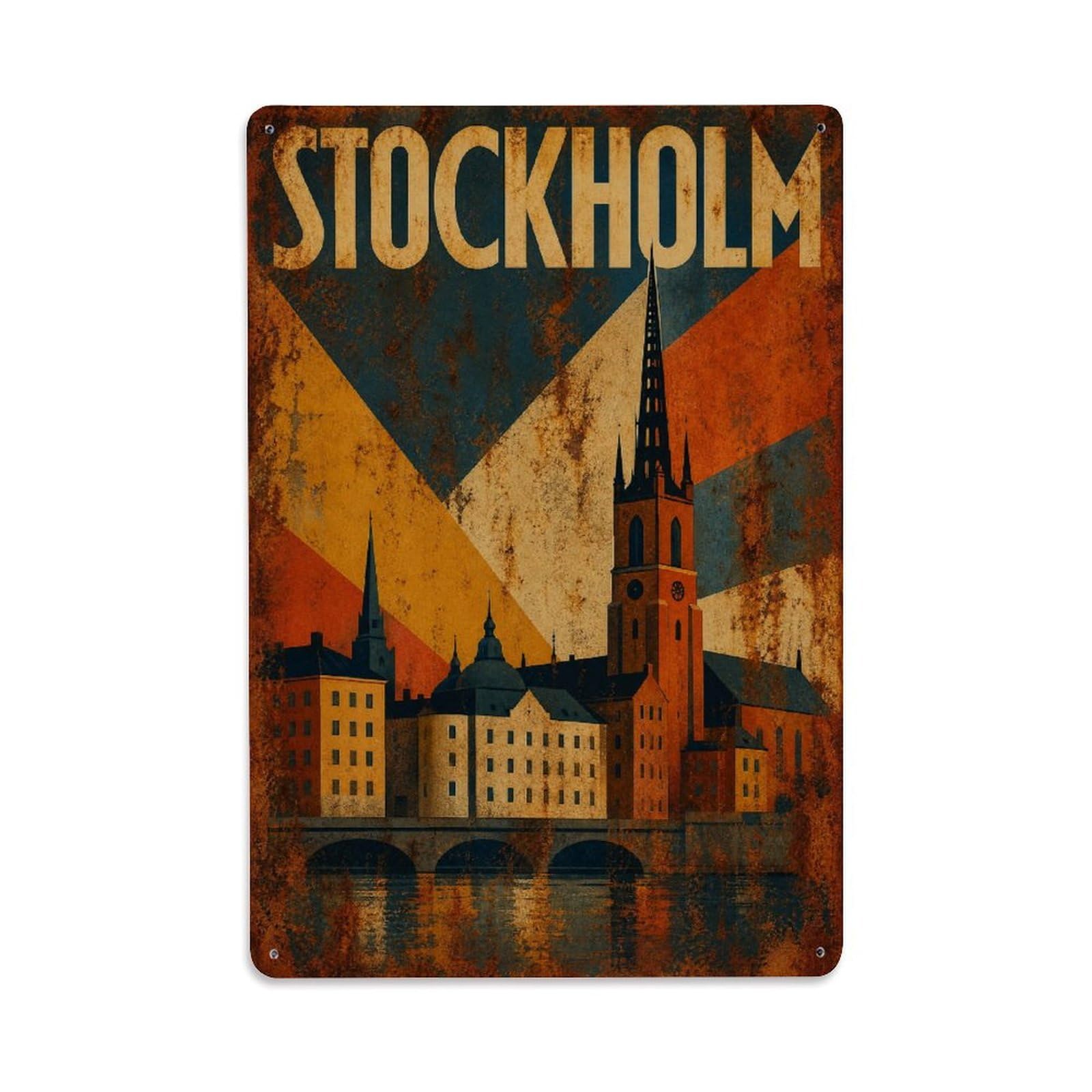 Huiyhb 8X12inch(20X30cm) Vintage Travel Stockholm Historic Destination Sweden Metal Tin Sign