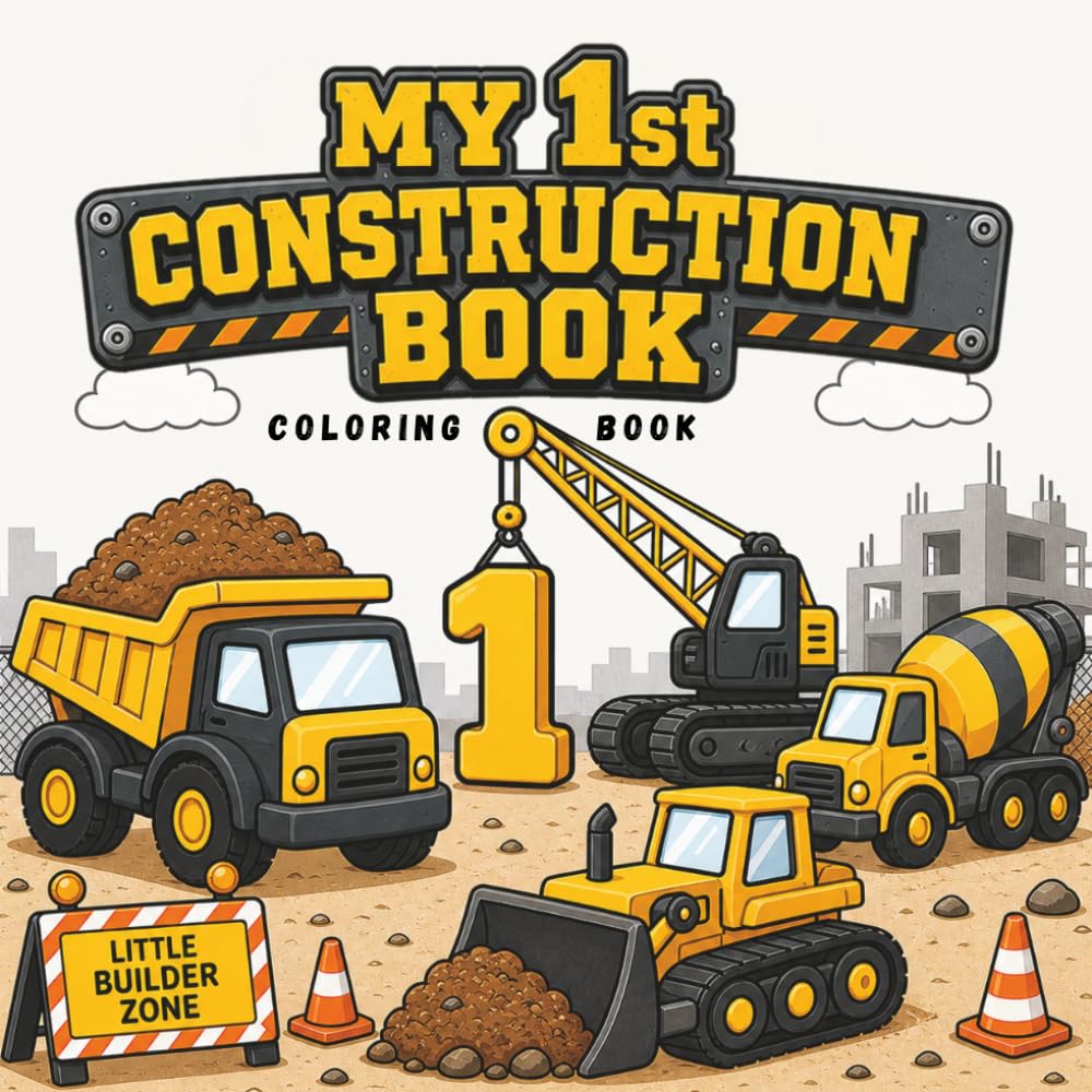 Construction Vehicles Coloring Book for Kids: Ages 3-5 | Easy Thick Lines | Trucks, Excavators, Bulldozers | Simple & Fun Toddler Activity Book