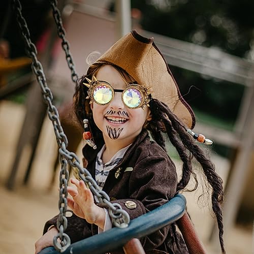 Miniatura 28 de Gafas de caleidoscopio retro con pinchos, gafas de cristal arcoíris steampunk estilo soldadura, gafas de cosplay punk