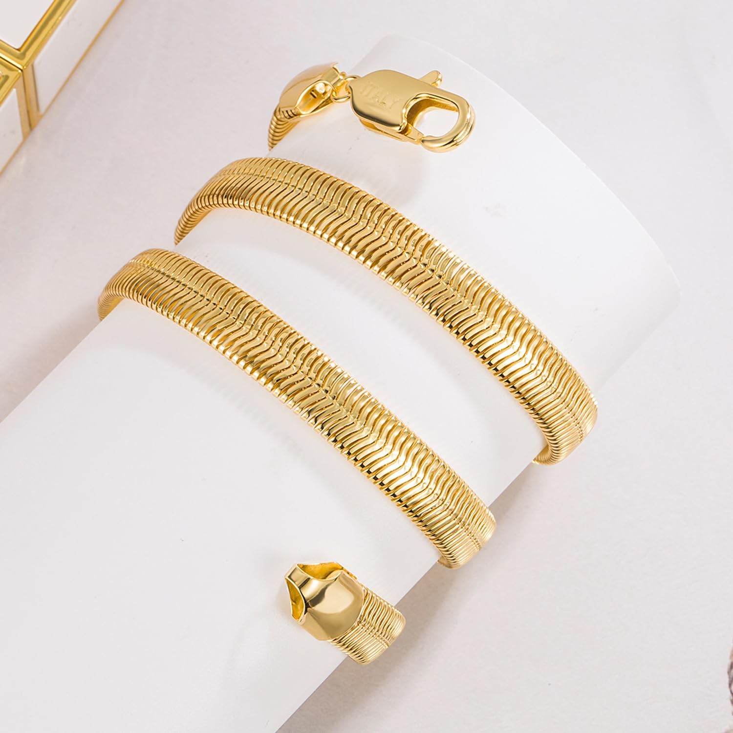 Dankadi Men 925 Sterling Silver Necklace Italian 6MM-8MM Flexible Flat Snake Chain Choker 16-30 Inch 24K Gold plated Fine Jewelry Gifts for Women