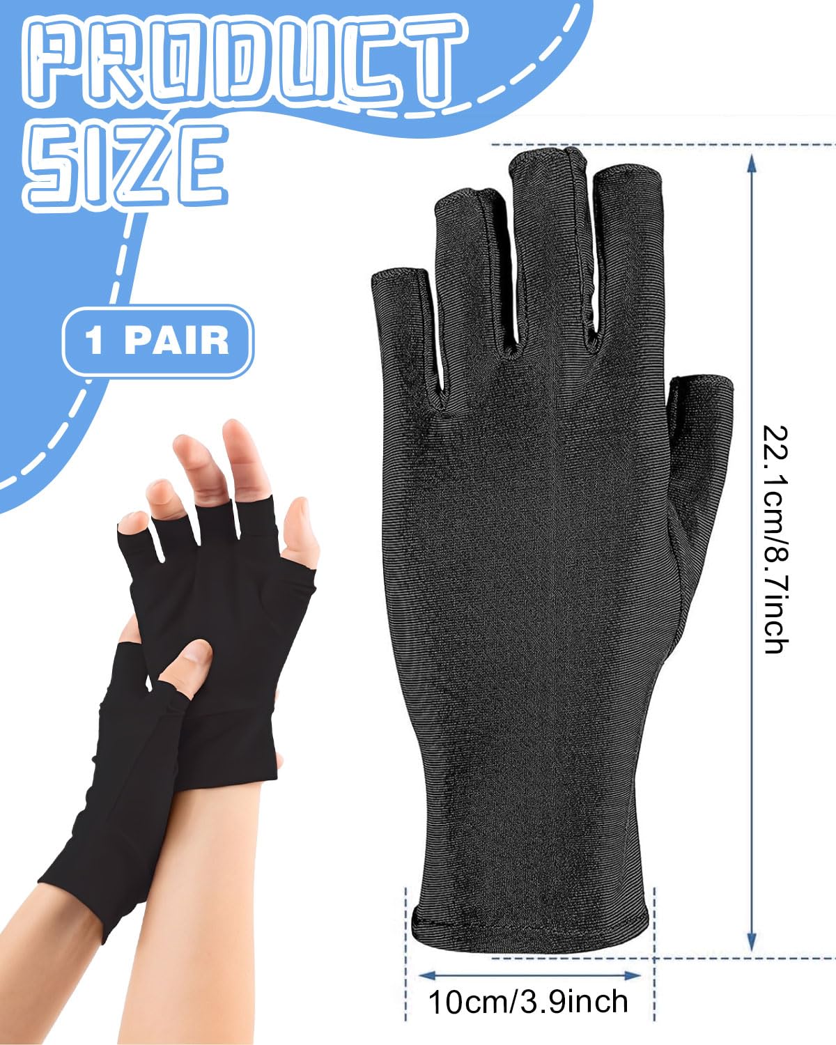 1 Paar UV-Schutzhandschuhe für Gel-Nagellampen, Professionelle Schutzhandschuhe für Maniküre Hand UV-Schutz Fingerlose Handschuhe zum Schutz der Hände vor UV-Licht (Schwarz)