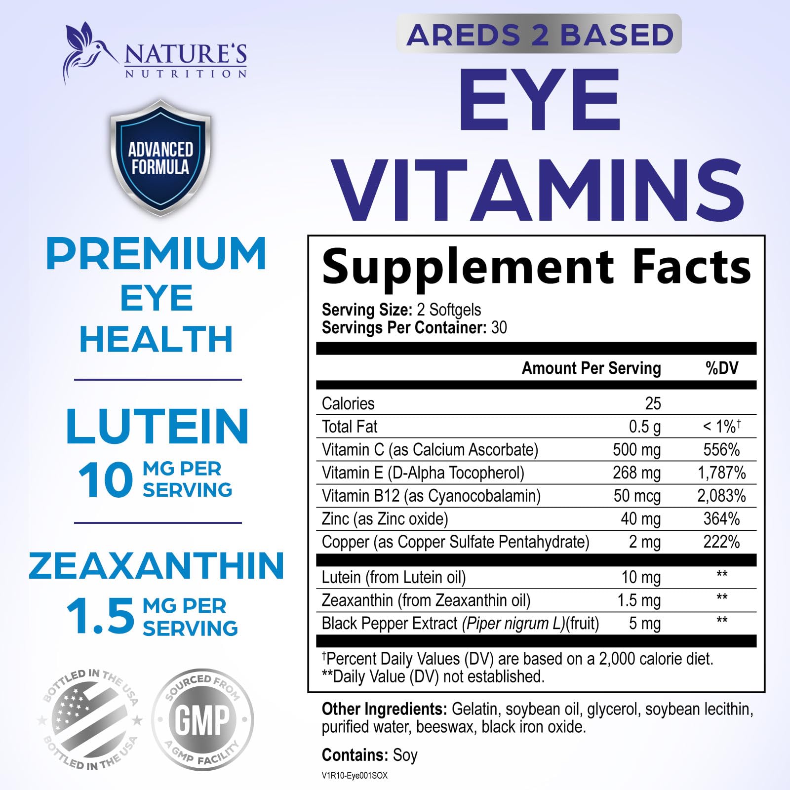 Eye Vitamins Supplements - Natural Eye Health Vitamin with Lutein and Zeaxanthin - Vision Macular Health for Seniors - Advanced Eyes Support with Zinc, Vitamin C & Minerals, USA Bottled - 60 Capsules — Amazon image 2